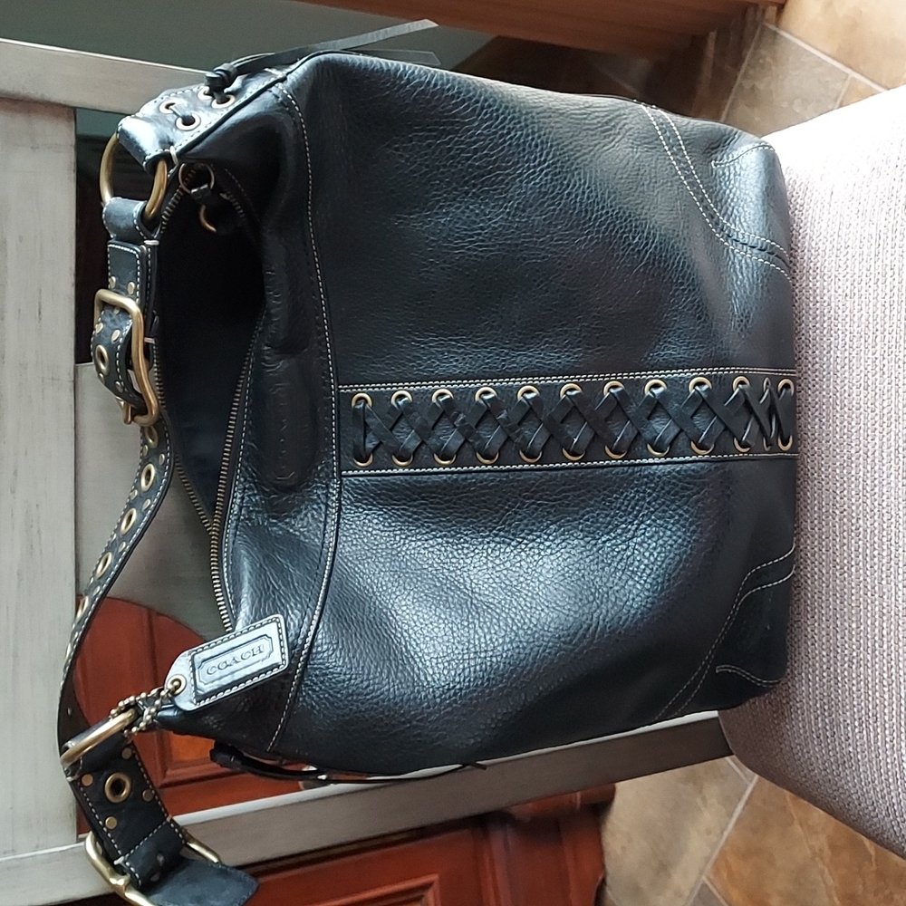 Coach Vintage Chelsea Lace Pebbled Leather Black Duffle Bag, EUC